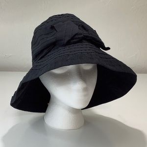 Cappelli Straworld Cloche front bow ribbon buckle black hat size ISFM EUC